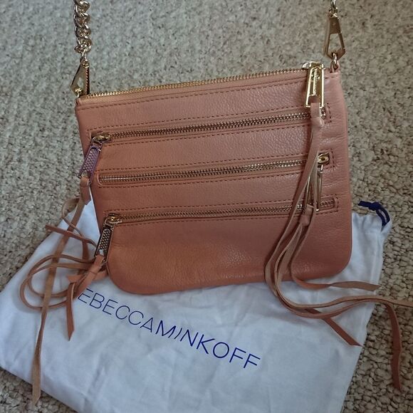 REBECCA MINKOFF Leather Mini  Triple Zipper Crossbody Small Shoulder Bag - Picture 2 of 12